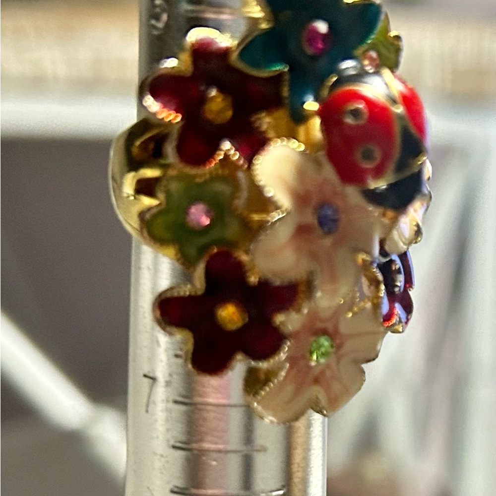 Aldo Colorful Floral Ladybug Ring